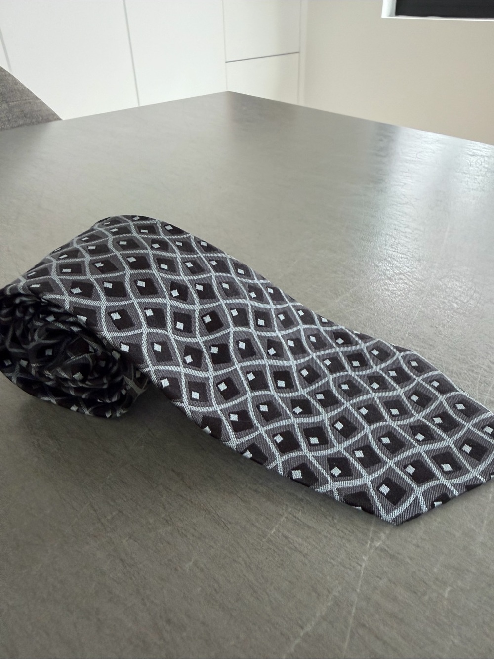 Giorgio Armani Black & Light Gray Geometric Silk Tie